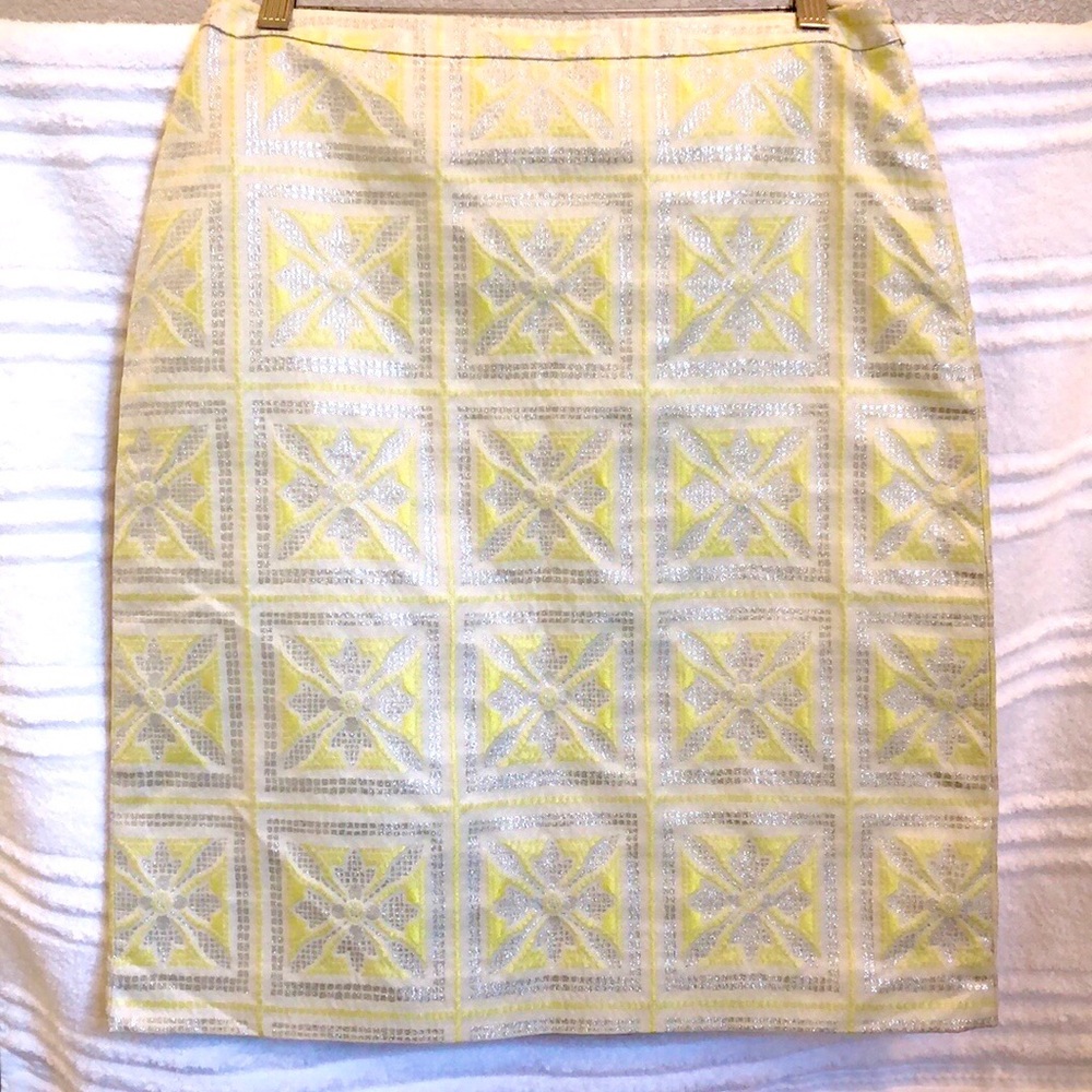 Etcetera Silver Metallic & Yellow Pencil Skirt